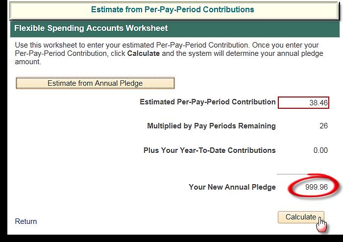 Estimate from Annual Pledge: allows user to enter the amount Per-Pay-Period you would like to contribute.