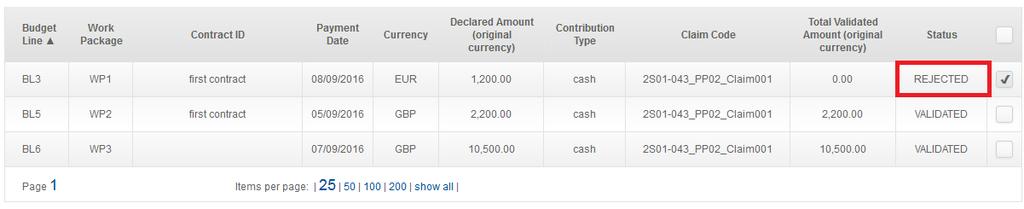 Each time the FLC rejects an expenditure, he/she needs to indicate the reason behind it using a drop-down list under the