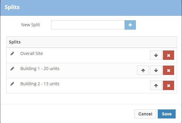 2.4.1. Creating Splits Splits are a way to define how the project work will be completed and how many units of measure are calculated. CBA allows up to 50 splits with a label of 30 characters each.