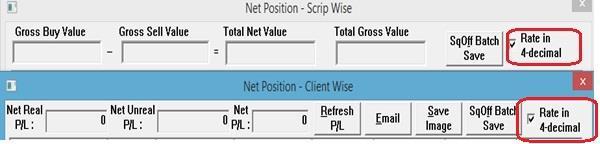 Trading members can configure the Avg price to be displayed in 4 decimals by configuring the same using the Rate in 4 decimal checkbox, as provided in the screen shot below on the net position window.