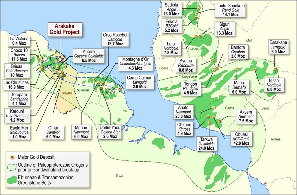 production in 2016; Aurora Deposit (Guyana Goldfields) 2.8moz Au @ 2.94g/t Au Reserve 188koz pa w/ AISC of US$661/oz Karouni Deposit (Troy Resources) 633koz Au @ 4.