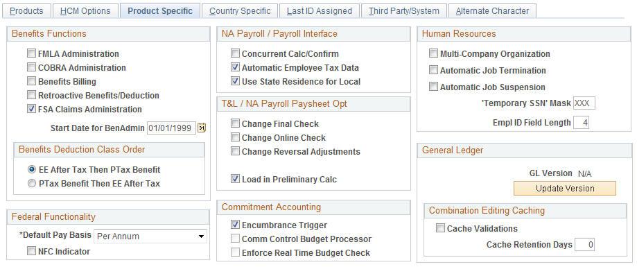 Setting Up Base Benefits Core Tables Chapter 3 Navigate to the Product Specific tab.