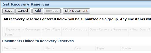 1 From the Actions menu, click the New Transaction Other Recovery Reserve link.
