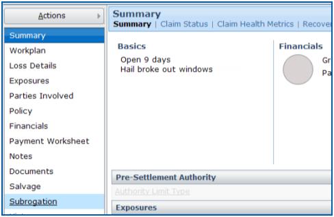 Entering Subrogation Information into ClaimCenter, 3 Click the
