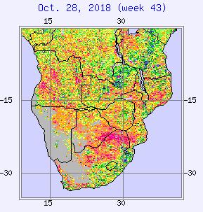 SOUTHERN AFRICA - VEGETATIVE HEALTH INDEX VHI of previous year VHI of current year