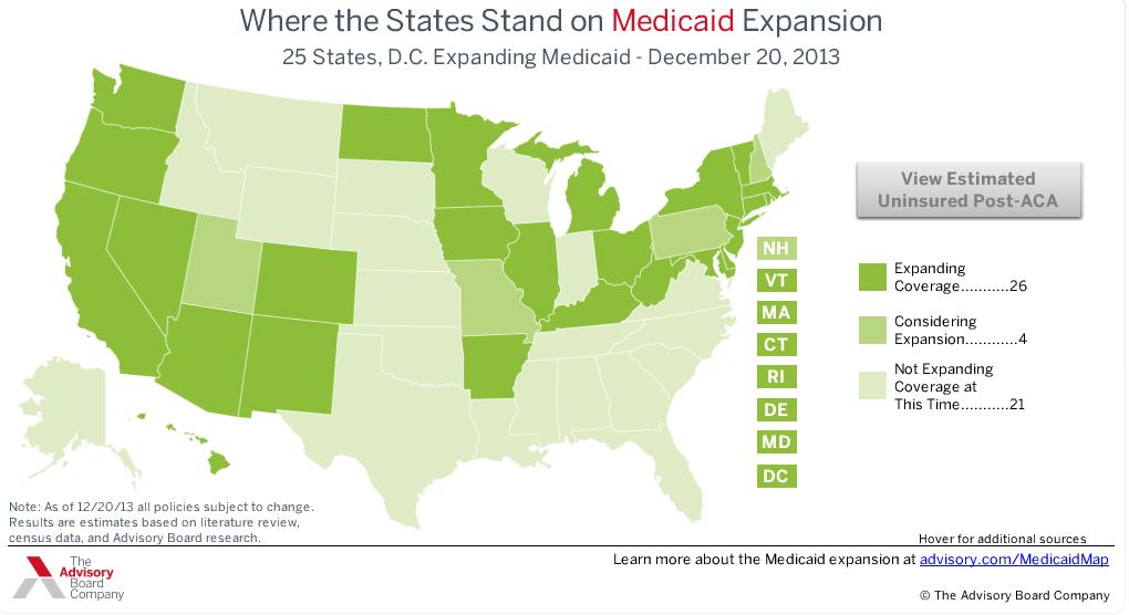ACA Medicaid Expansion 26 States Accessed 1/7/14 at: http://www.