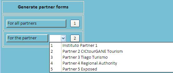 each partner), you must click on Generate partner forms. The Lead Partner may make a grouping generation for all the partners of the project, clicking on button 1.