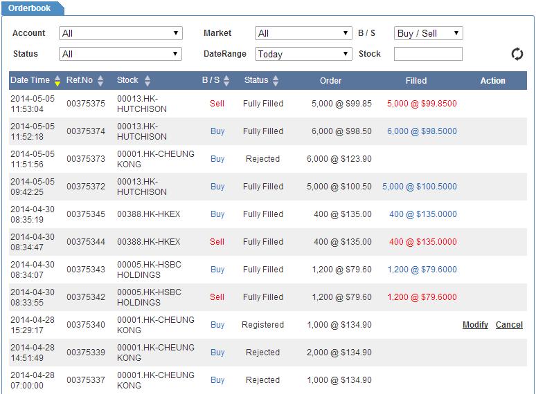 Order History (Detailed Mode) Function : Show transaction records in detail Operation : Same as #4.1.