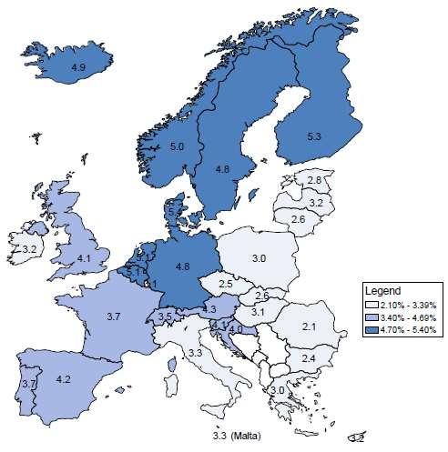 The total costs of mental health problems are more than 4% of GDP across EU countries, ranging from 2% to 5% Estimated direct and indirect costs