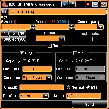 Order Entry (BTF Order) If the cross order is an interbank cross, the option Buy or Sell shall be selected according to the side on which the trader is entering its own order.