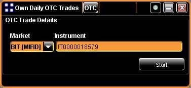 9.4 Own Daily OTC Trades This query-based window, which retrieves the member s own OTC trades submitted to the market, can be opened via the Post-Trade Transparency menu of the BTS