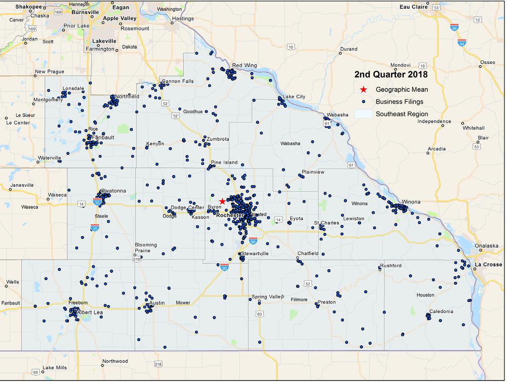 Maps The first map shown below is a visual representation of new business filings around the Southeast Minnesota planning area in the second quarter of.