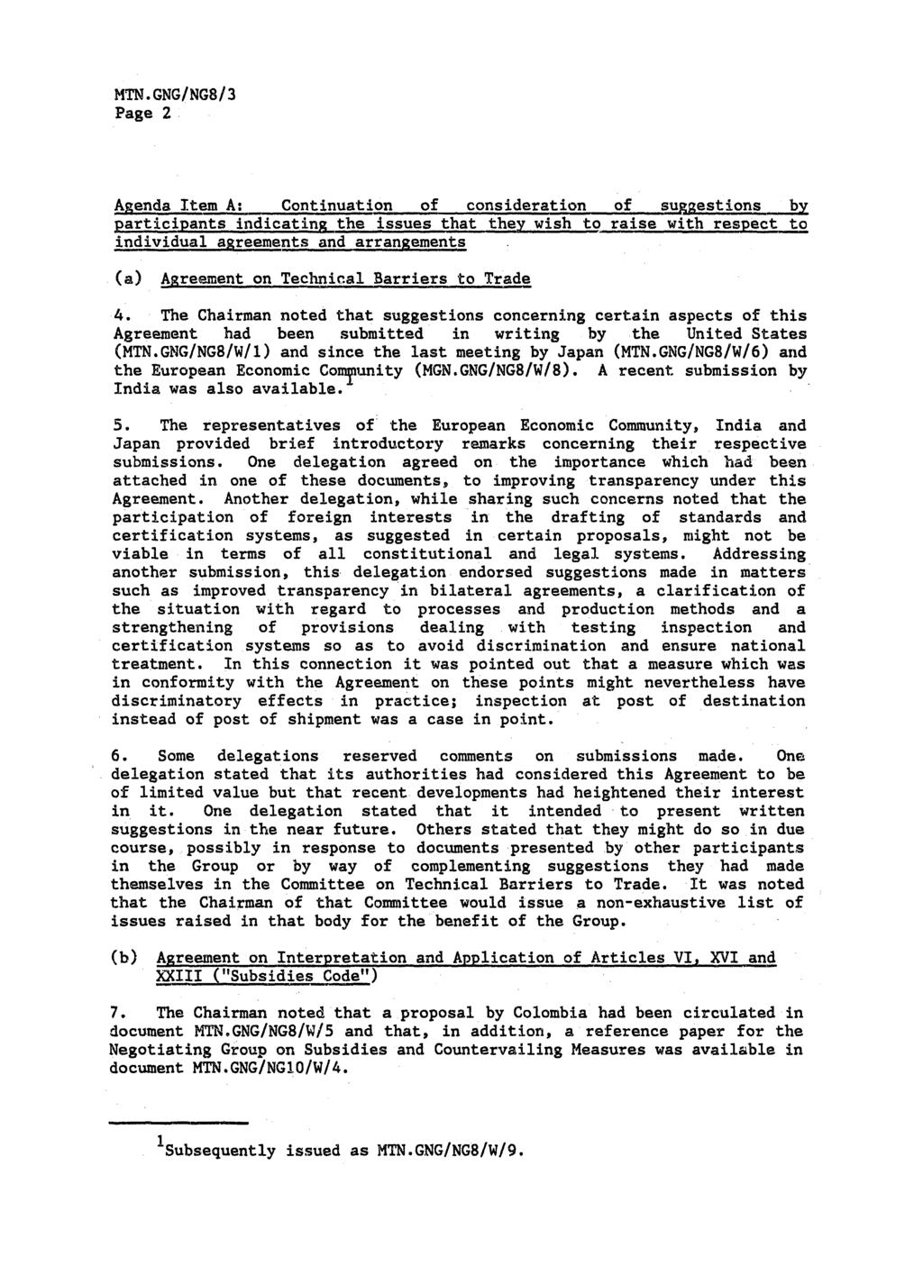 Page 2: Agenda Item A: Continuation of consideration of suggestions by participants indicating the issues that they wish to raise with respect to individual agreements and arrangements (a) Agreement