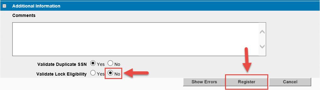 which will not let you register, Select NO