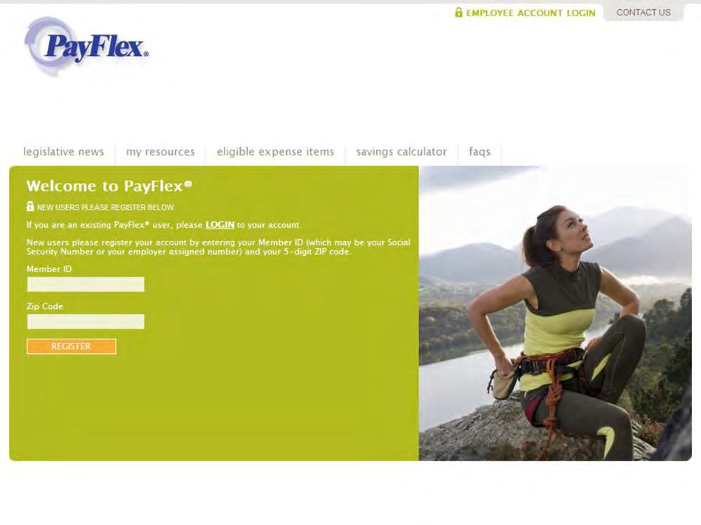 Registration page on PayFlexDirect.com When a Retiree visits https://retiree.payflexdirect.com/employeelogin.aspx for the first time, they must register their account.