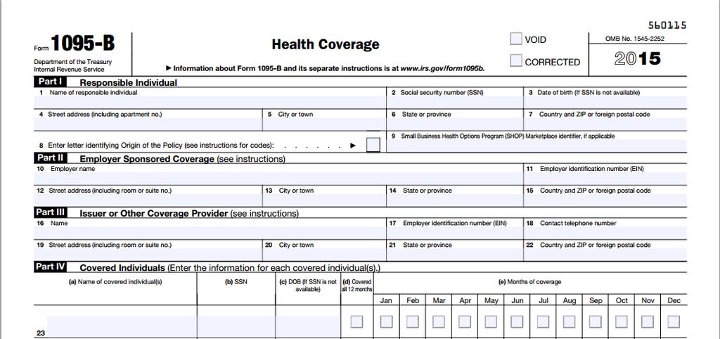 Form 1095-B Anyone with OHP 10 One of these sections will be completed Each covered family member will be