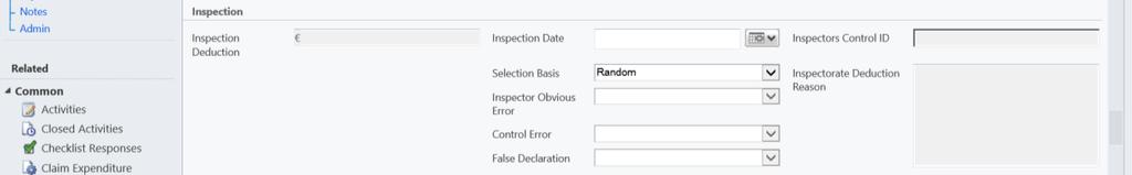 (3) If the Inspector decides the Claim is to be inspected, they populate the Selection Basis field and press Save: Field Selection Basis Options Choose: Random Risk (4) The Inspector now