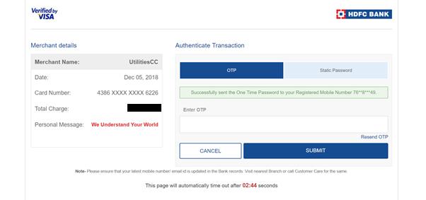 Debit Card Payment Method: 1. To make payment through Debit Card, please click Debit Card option in Payment Information section. Debit Card payment screen appears as below: 2.