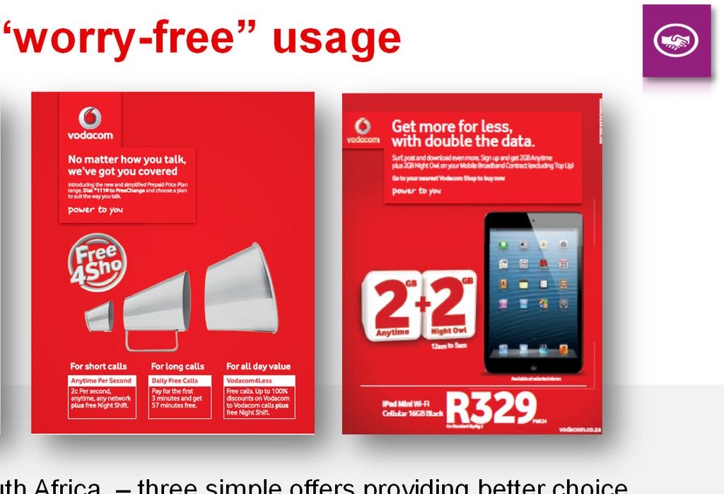 South Africa three simple offers providing better choice Launched Smart and Red in South Africa new integrated plans offering customers worry free usage All data mobile