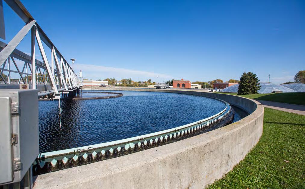 The district s clarifiers are part of a system that uses natural processes to break down waste and reclaim nutrients before treated effluent is released into area surface waters.