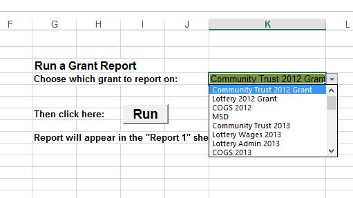 Click the arrow to bring up the list of grants, then choose the grant you want a report for.