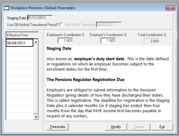 Setting Workplace Pension Parameters Most of this data is set up in the application by CleanLink.