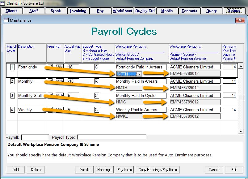 Setting Per Cycle Defaults Cleanlink Site Manager needs to know (for each payroll cycle) what Workplace Pension scheme applies to workers by default.