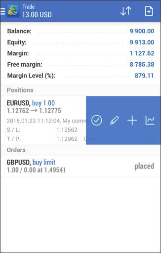 6. TYPE OF ORDERS The MetaTrader 5 mobile platform allows FXB Trading s clients to execute trading operations. In addition, the platform allows you to control and manage open positions.