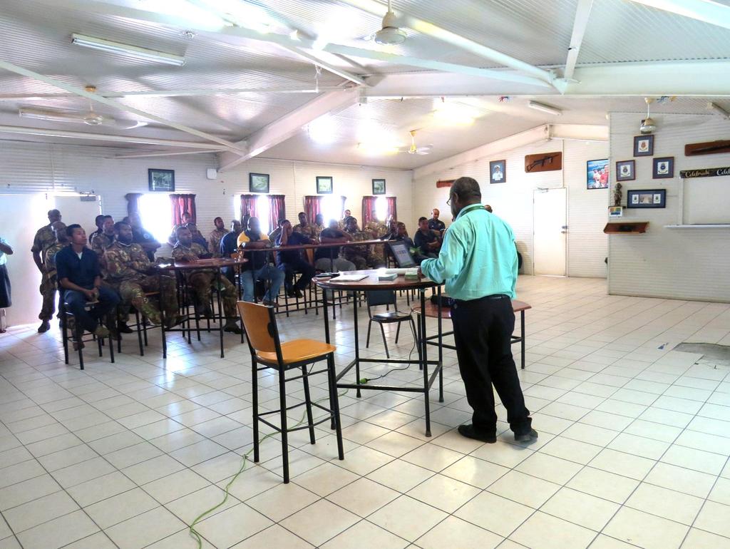 Volume 2, Issue 11 NCSL Vibe - Monthly Newsletter Port Moresby: Navy officers at the Lancron Naval Base listening attentively as Member Services Manager Robert Thadeus presents on products and