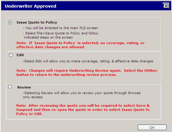 42 Receive UW Review When your Underwriter takes action on your quote, PLS will communicate with the Abiz system and create a notification entry in the Agency Tasks section.