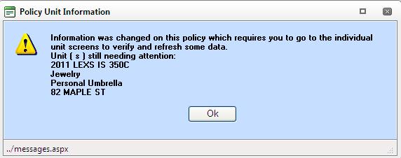 72 11. Click OK to the Policy unit Information pop-up.