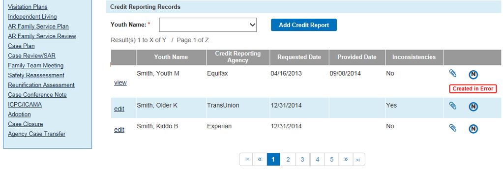 Editing a Credit Reporting Record 1.
