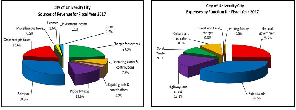 Management s Discussion and Analysis (continued) The charts below illustrate the City s sources of revenue and expenses by percentages of total.