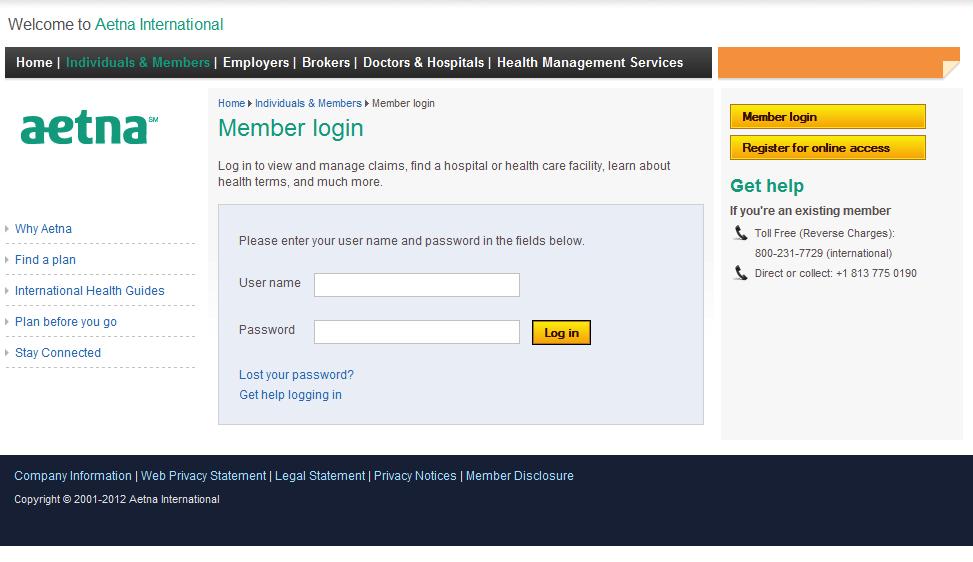 Aetna Member Website Registration Step 2: You will be directed to the Member Login