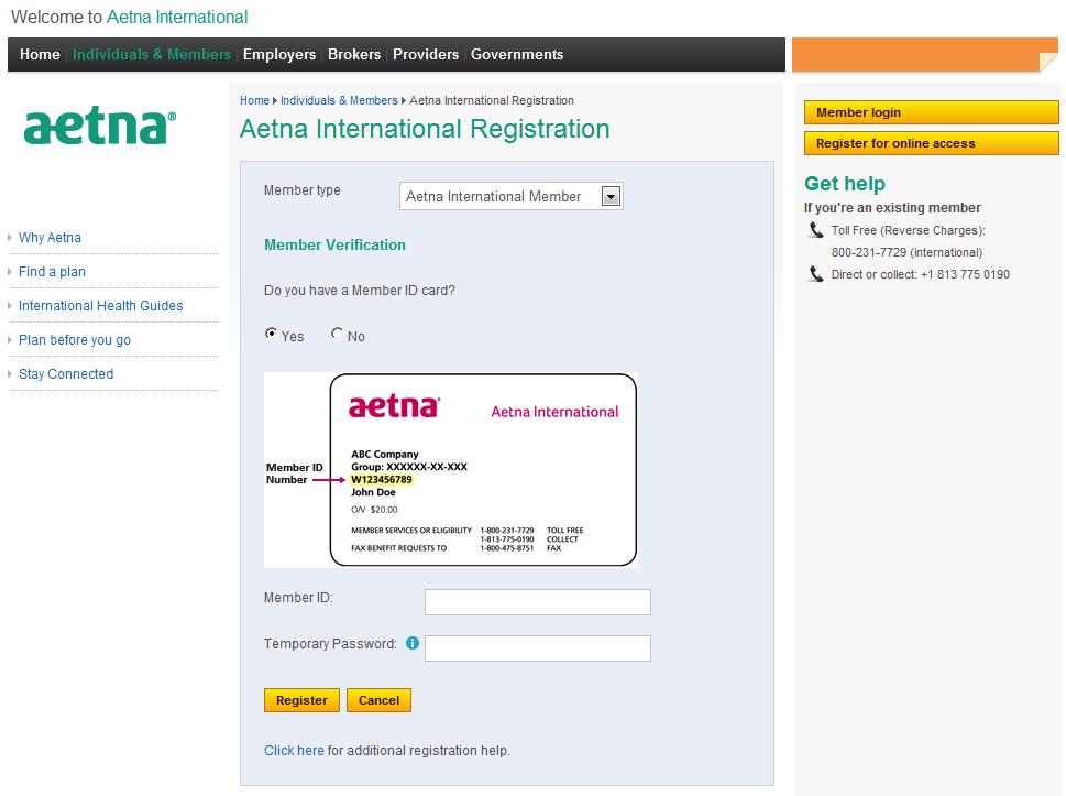 Aetna Member Website Registration Step 4: Enter your ID Number Found on your Aetna International ID Card Follow Instructions in the tooltip (little blue i)