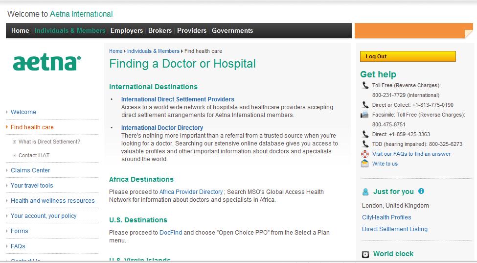 Member Website: Find Healthcare Search direct-settlement network Search the International Doctor Directory (Inpatriates, TCNs, and Expatriates for medical
