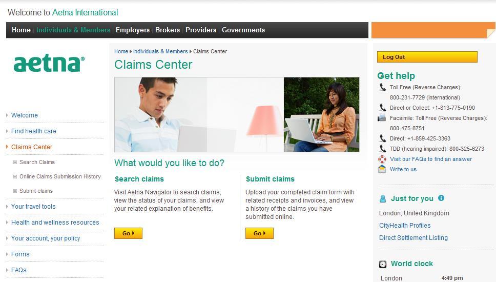 Member Website: Claims Center Search claims: links over to Aetna Navigator through single sign-on Submit claims: allows you to complete the smart claim form,