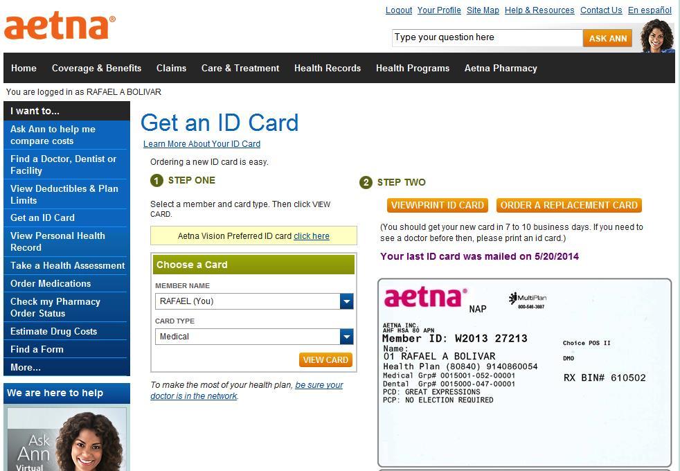Member Website: Aetna Navigator ID Card View your ID Card Use your Internet browser s
