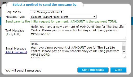 manage this payment. The first part of this involves contacting the parents to let them know they can go online and pay.