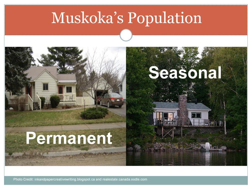-In Muskoka we report on two different populations - There is not necessarily a clear line between permanent and seasonal, but generally.