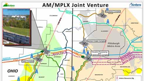 PROCESSING AND FRACTIONATION JV Antero Midstream (NYSE: AM) and MPLX (NYSE: MPLX) formed a joint venture for processing and fractionation infrastructure in the core of the liquids-rich Marcellus and