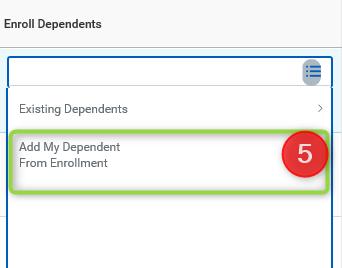 Click Add My Dependent From Enrollment.