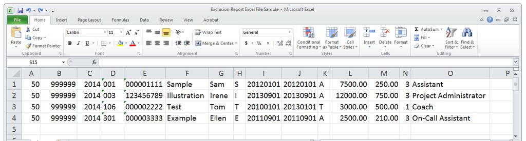 Exclusion Report Excel Format The next table shows the Exclusion Report format for preparing an Excel file.