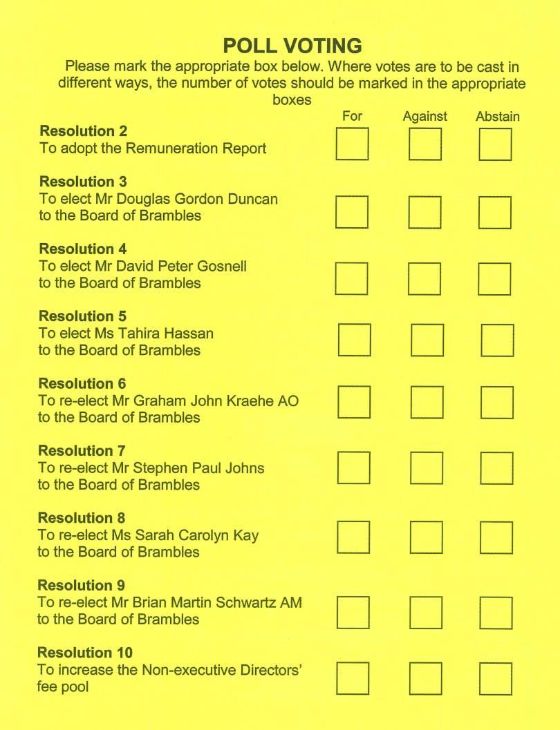 Mark your voting card For Against Abstain Resolution