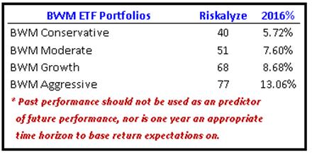 Clients can generally identify with one of these tolerances, and can compare their performance to what an actual portfolio in each category delivered.