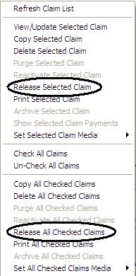 Releasing a claim on hold: This is done by the same process as putting the claim on hold. Check the box of the claim(s) you wish to release. Select Actions at the top of the menu.