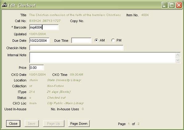 Editing Item Information in Checkout Once you have checked out items to a borrower, you can edit certain fields on the item record at the Checkout window.