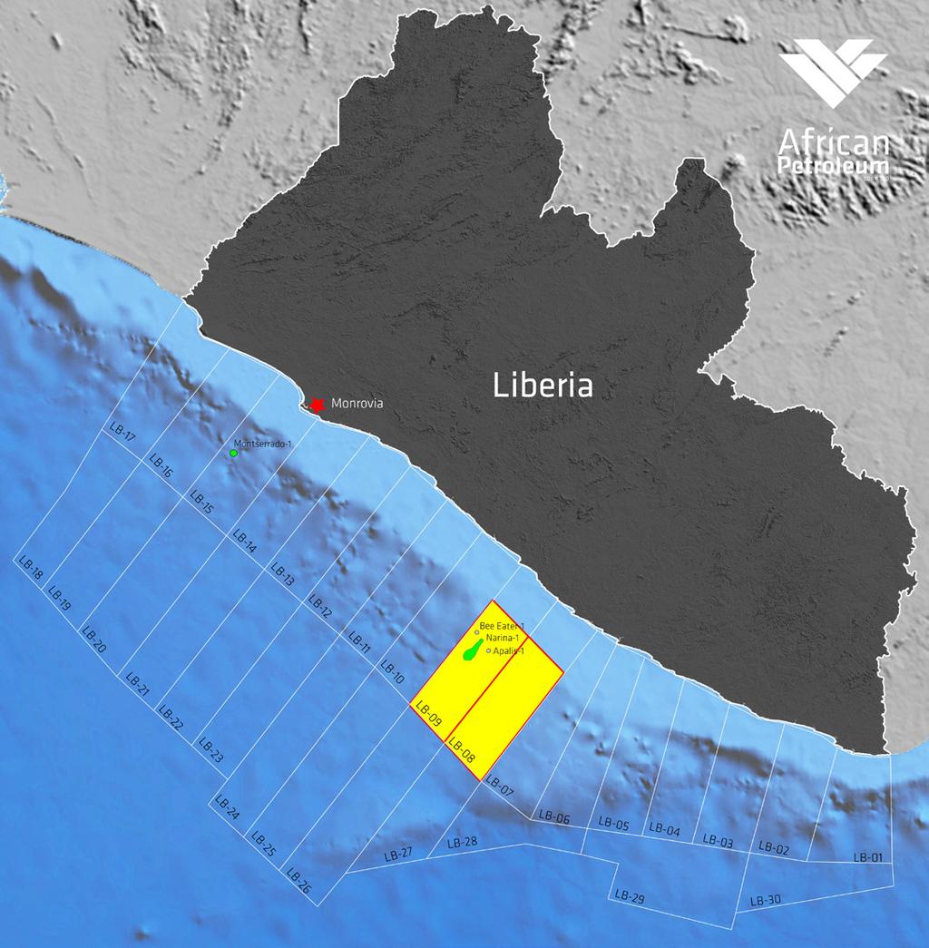 Liberia Water depth: 900 2,800m 100% working interest in production sharing contracts LB-08 and LB-09 with a combined net acreage of 5,352Km 2 Three wells drilled to date, including the oil discovery
