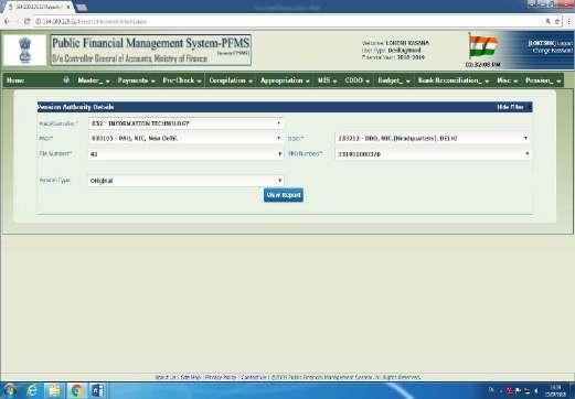 a) Pension Authority Details This report is displayed after selecting the fields like Controller, PAO, DDO,