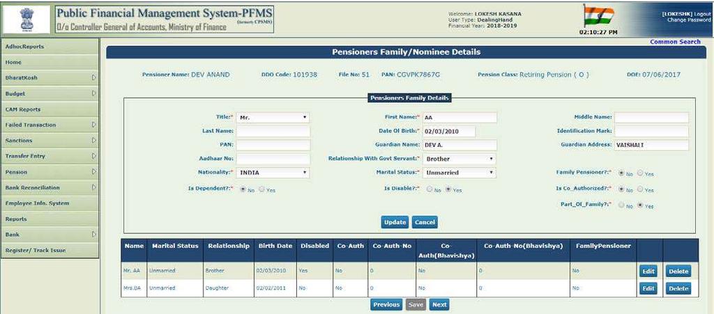 After filling in all the details, User can save family details on clicking Add and Save on the bottom of the Form.